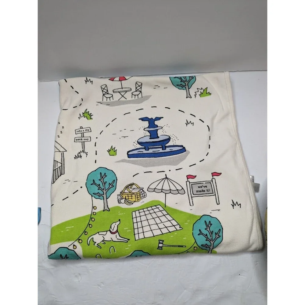 Baby Gap White Let's Go on a Picnic Dog Park Cotton Blanket Security 2016 30x34